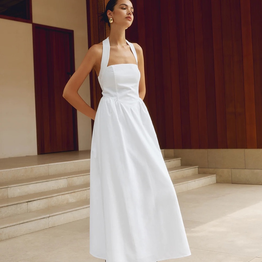 White Sleeveless Square Neck Maxi Sundress